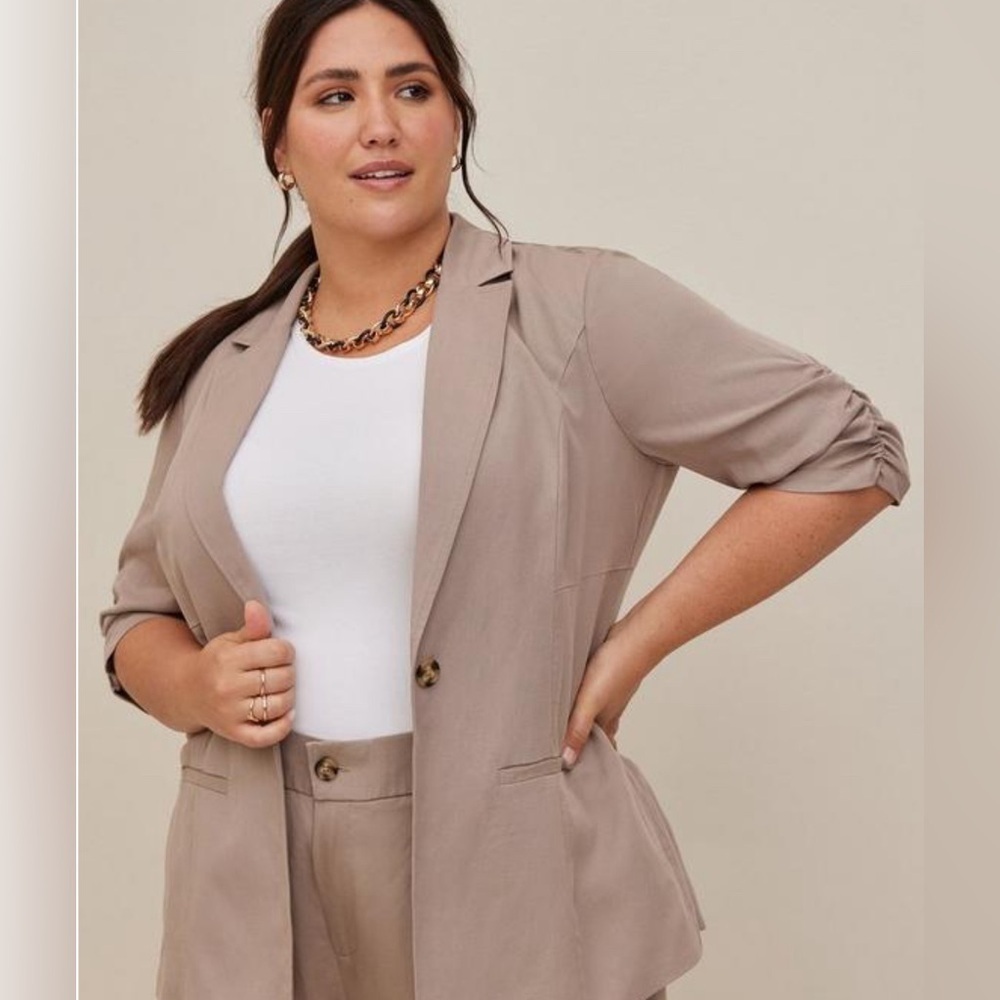 torrid Taupe Blazer with Ruched 3/4 Sleeves